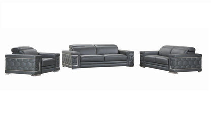 The Marlon Collection – Three Piece Dark Gray Italian Leather Six Person Seating Set