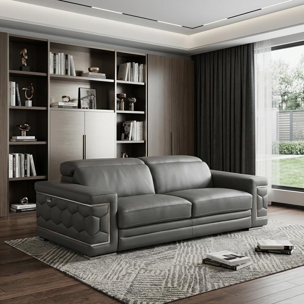 The Varenza – Dark Gray Italian Leather Sofa