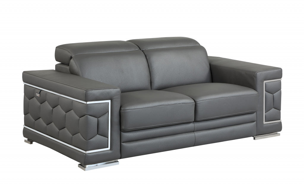 The Bella – Gray Genuine Leather Loveseat