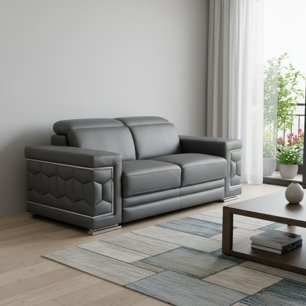 The Bella – Gray Genuine Leather Loveseat