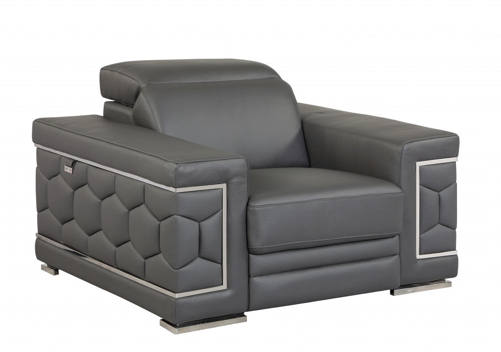 The Corvane – Dark Gray Genuine Leather Arm Chair