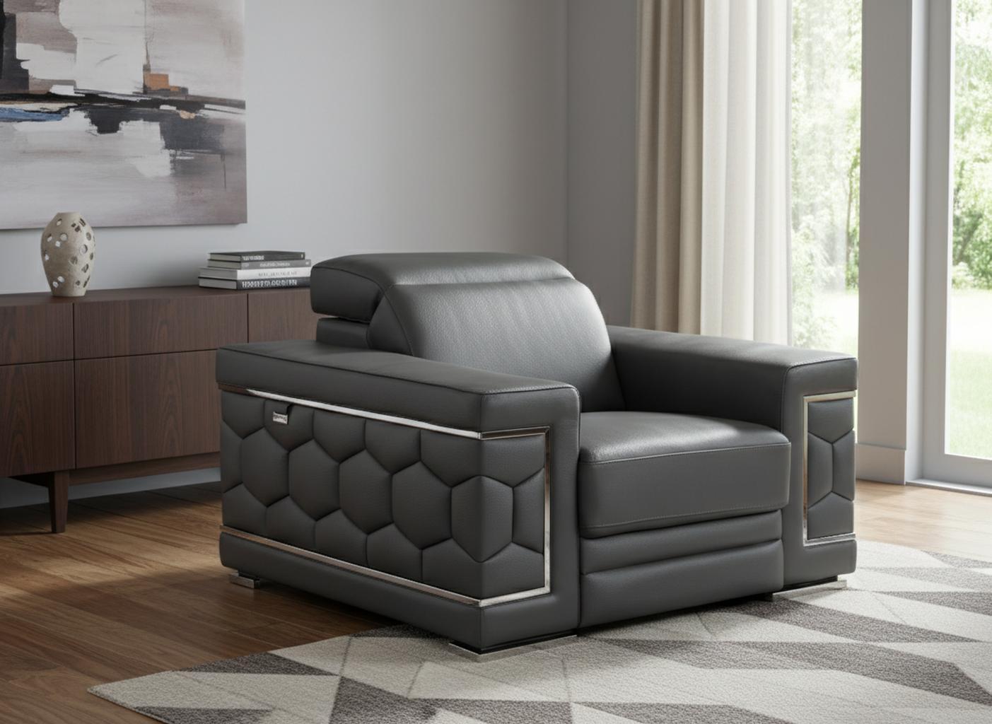 The Corvane – Dark Gray Genuine Leather Arm Chair