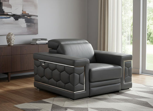 The Corvane – Dark Gray Genuine Leather Arm Chair