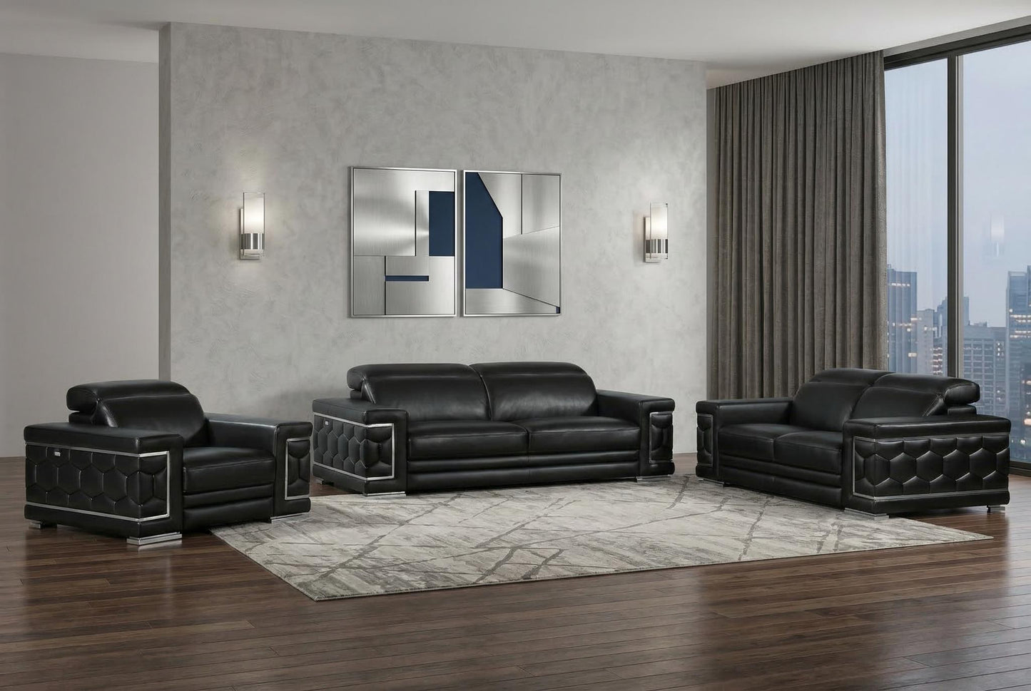 Milan Leather Seating Set – Black