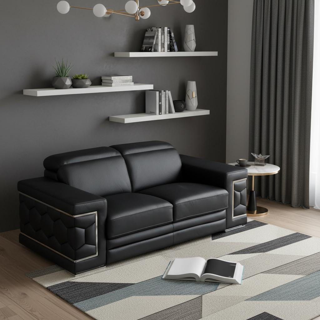 Milan Leather Loveseat – Black