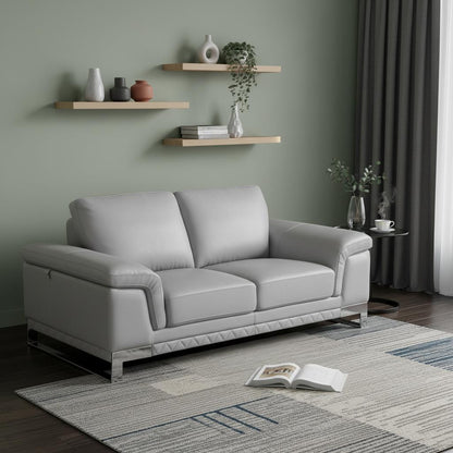 The Solvane – Light Gray & Silver Genuine Leather Loveseat
