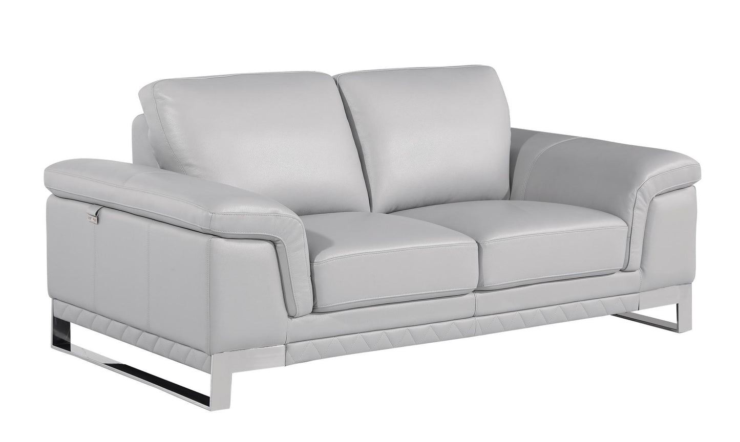 The Solvane – Light Gray & Silver Genuine Leather Loveseat