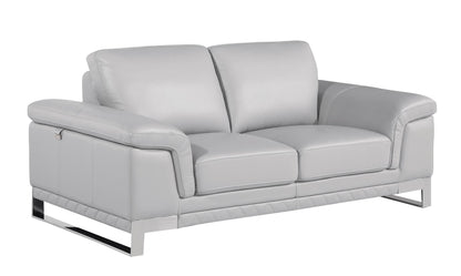 The Solvane – Light Gray & Silver Genuine Leather Loveseat