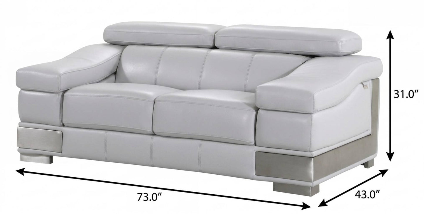 The Aurello – Light Gray & Silver Genuine Leather Loveseat