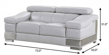 The Aurello – Light Gray & Silver Genuine Leather Loveseat