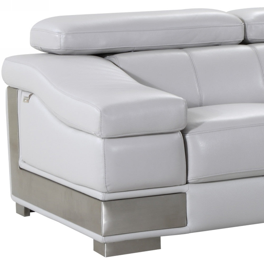 The Aurello – Light Gray & Silver Genuine Leather Loveseat