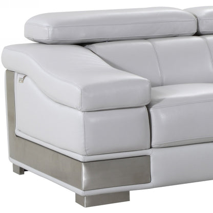 The Aurello – Light Gray & Silver Genuine Leather Loveseat