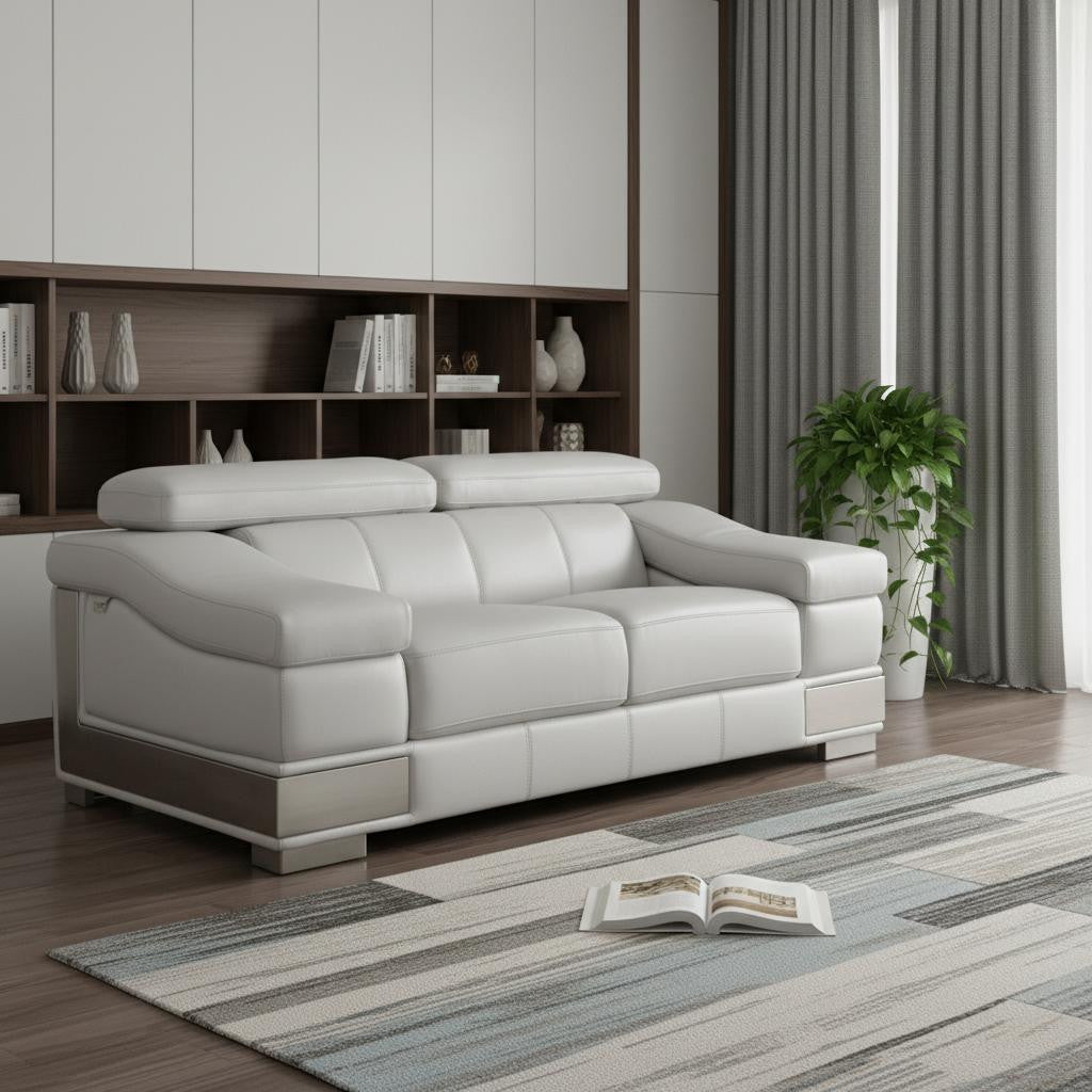 The Aurello – Light Gray & Silver Genuine Leather Loveseat