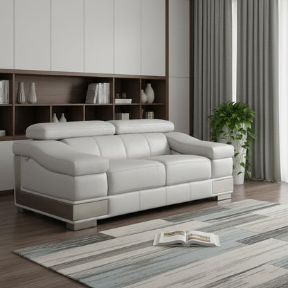 The Aurello – Light Gray & Silver Genuine Leather Loveseat