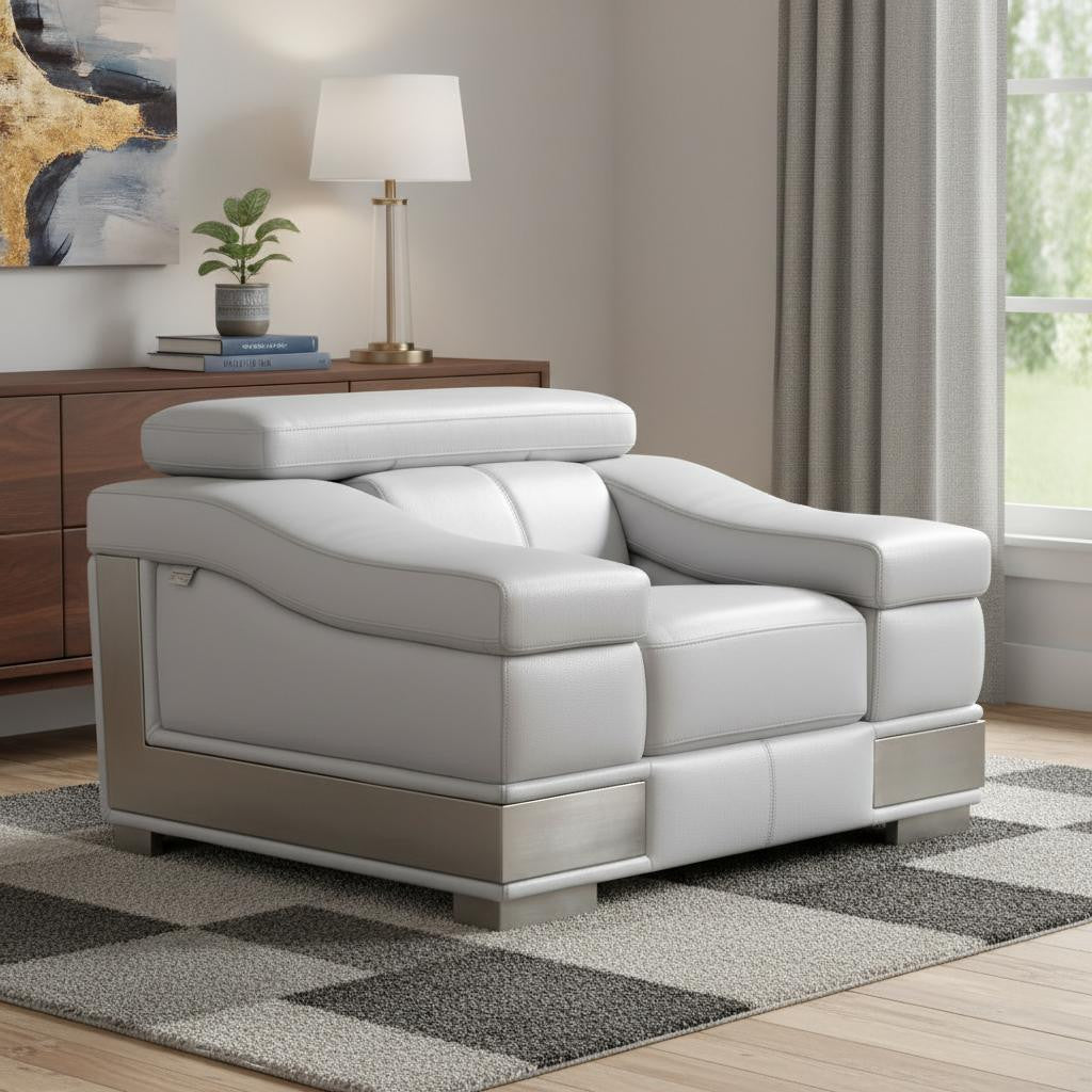The Avelora – Gray Genuine Leather Arm Chair