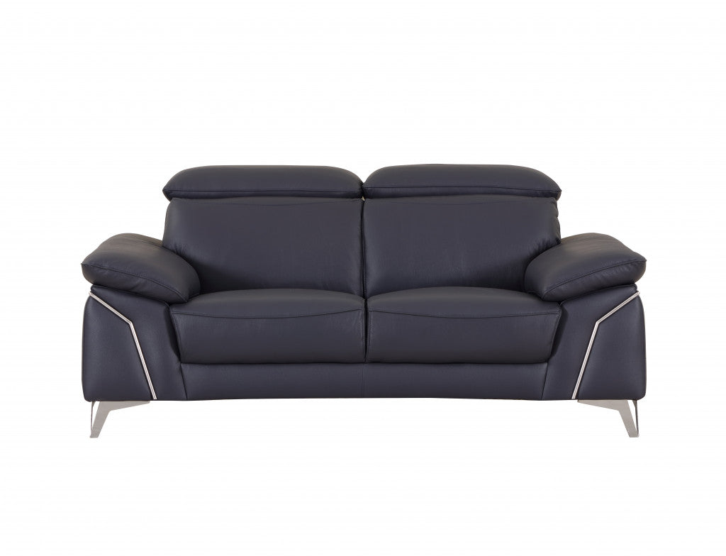 The Marcella – Navy Blue & Silver Genuine Leather Loveseat
