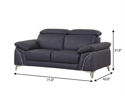 The Marcella – Navy Blue & Silver Genuine Leather Loveseat