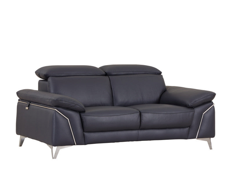 The Marcella – Navy Blue & Silver Genuine Leather Loveseat