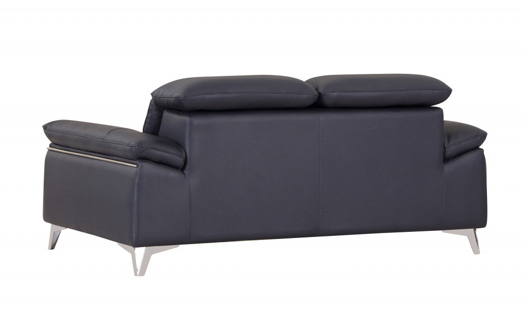 The Marcella – Navy Blue & Silver Genuine Leather Loveseat