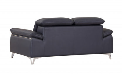 The Marcella – Navy Blue & Silver Genuine Leather Loveseat