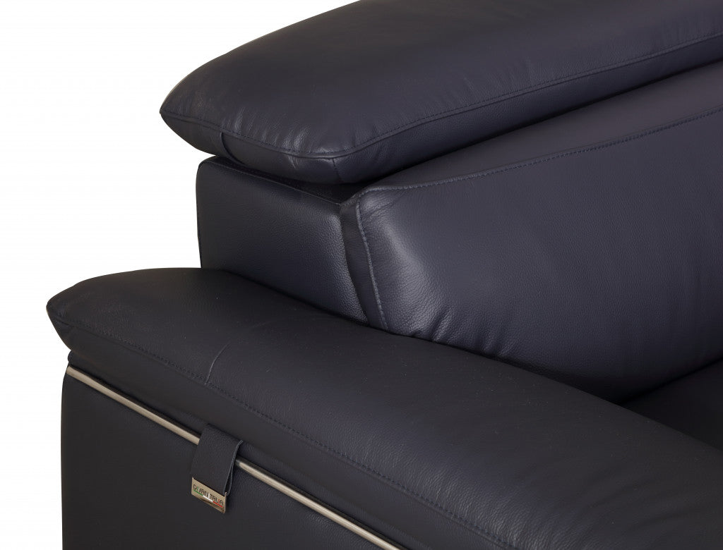 The Marcella – Navy Blue & Silver Genuine Leather Loveseat