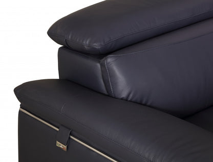 The Marcella – Navy Blue & Silver Genuine Leather Loveseat