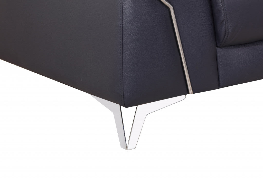 The Marcella – Navy Blue & Silver Genuine Leather Loveseat