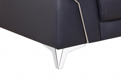 The Marcella – Navy Blue & Silver Genuine Leather Loveseat