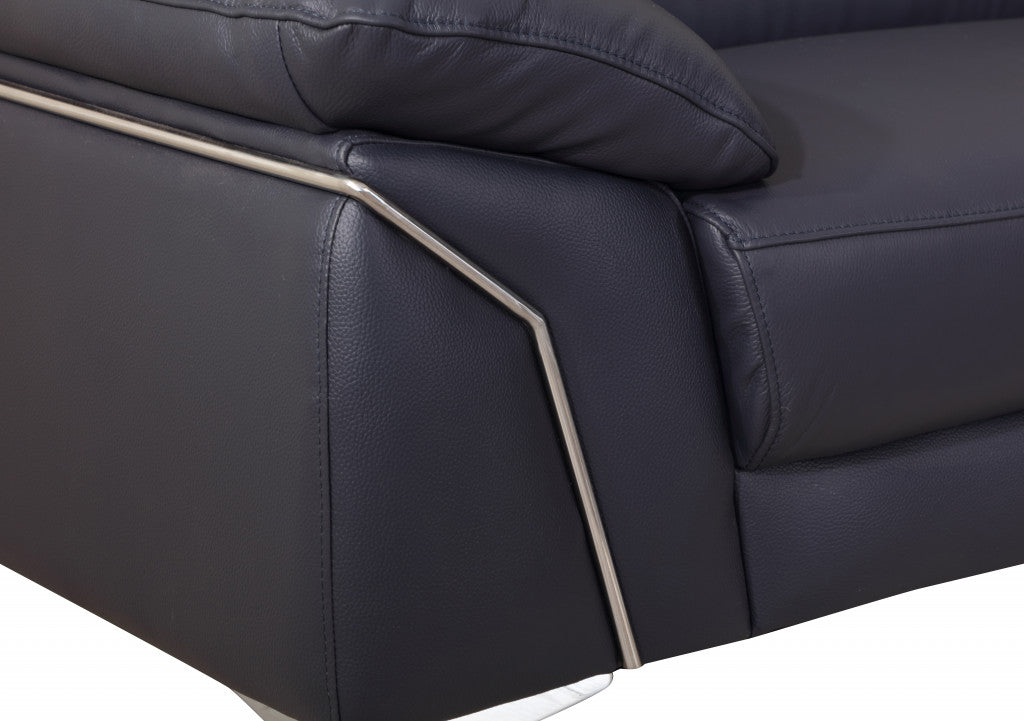 The Marcella – Navy Blue & Silver Genuine Leather Loveseat
