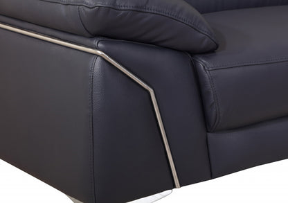 The Marcella – Navy Blue & Silver Genuine Leather Loveseat