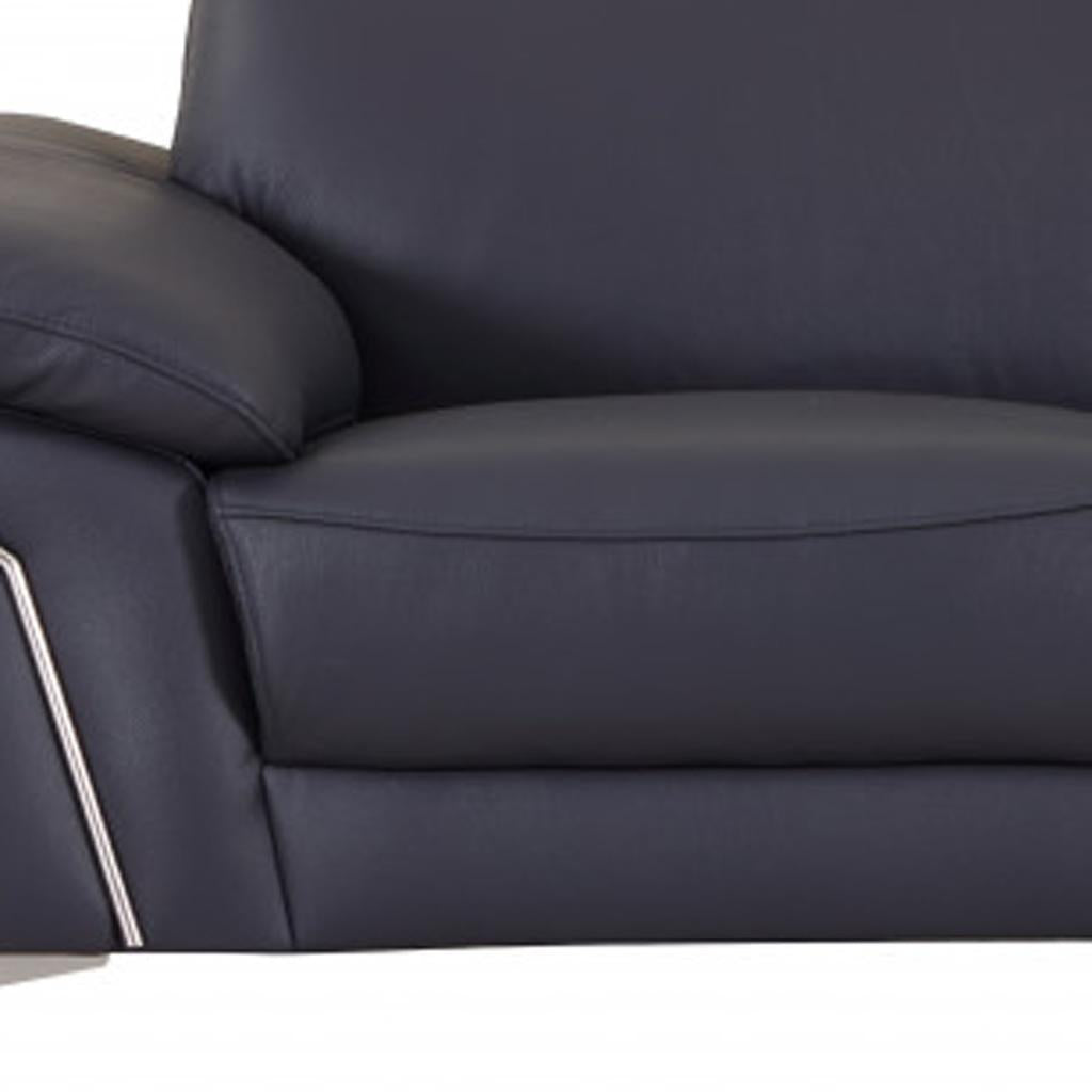 The Marcella – Navy Blue & Silver Genuine Leather Loveseat