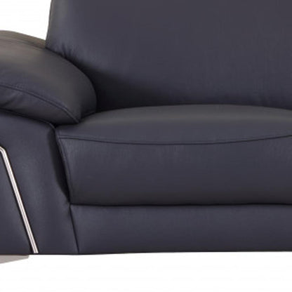 The Marcella – Navy Blue & Silver Genuine Leather Loveseat