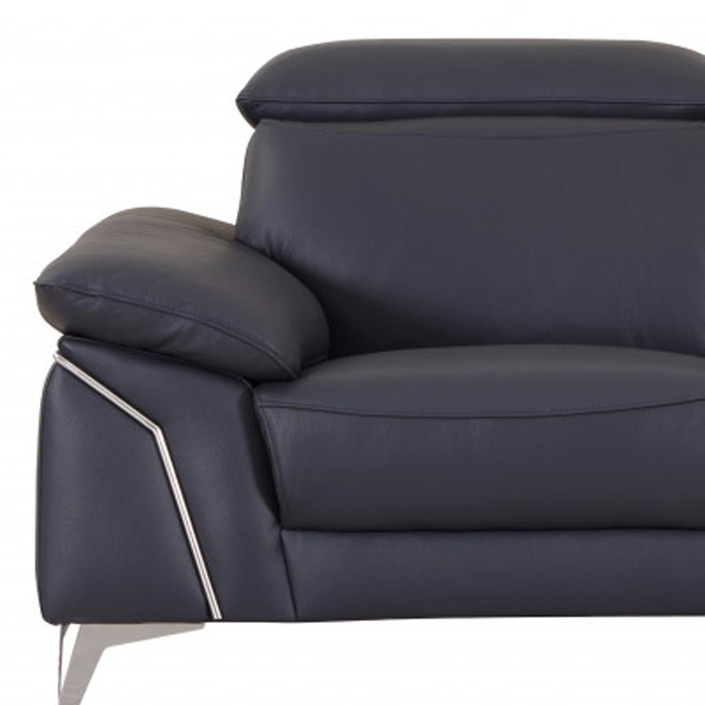 The Marcella – Navy Blue & Silver Genuine Leather Loveseat