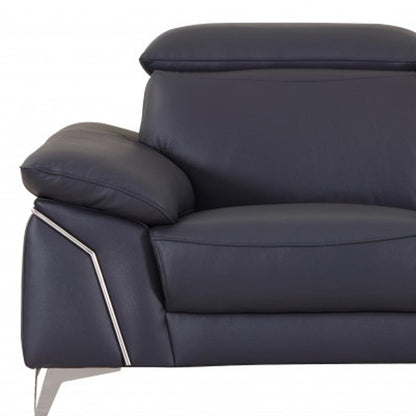 The Marcella – Navy Blue & Silver Genuine Leather Loveseat