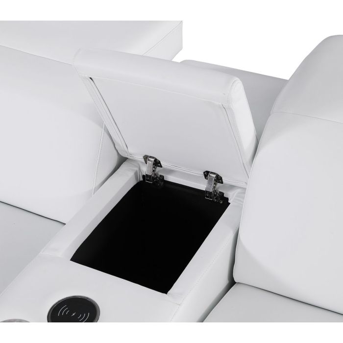 The Valencia – White Genuine Leather Dual Power Reclining Console Loveseat