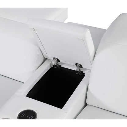 The Valencia – White Genuine Leather Dual Power Reclining Console Loveseat