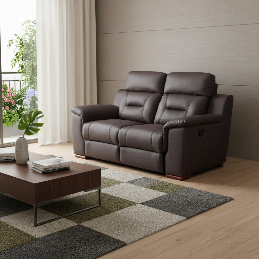 The Harrow – Brown Faux Leather Manual Reclining Loveseat