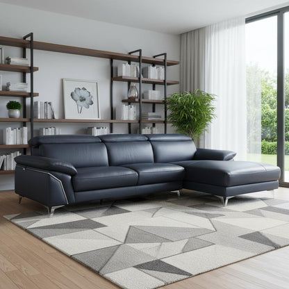 The Marcell – Navy Blue Italian Leather L-Shaped Two Piece Sectional