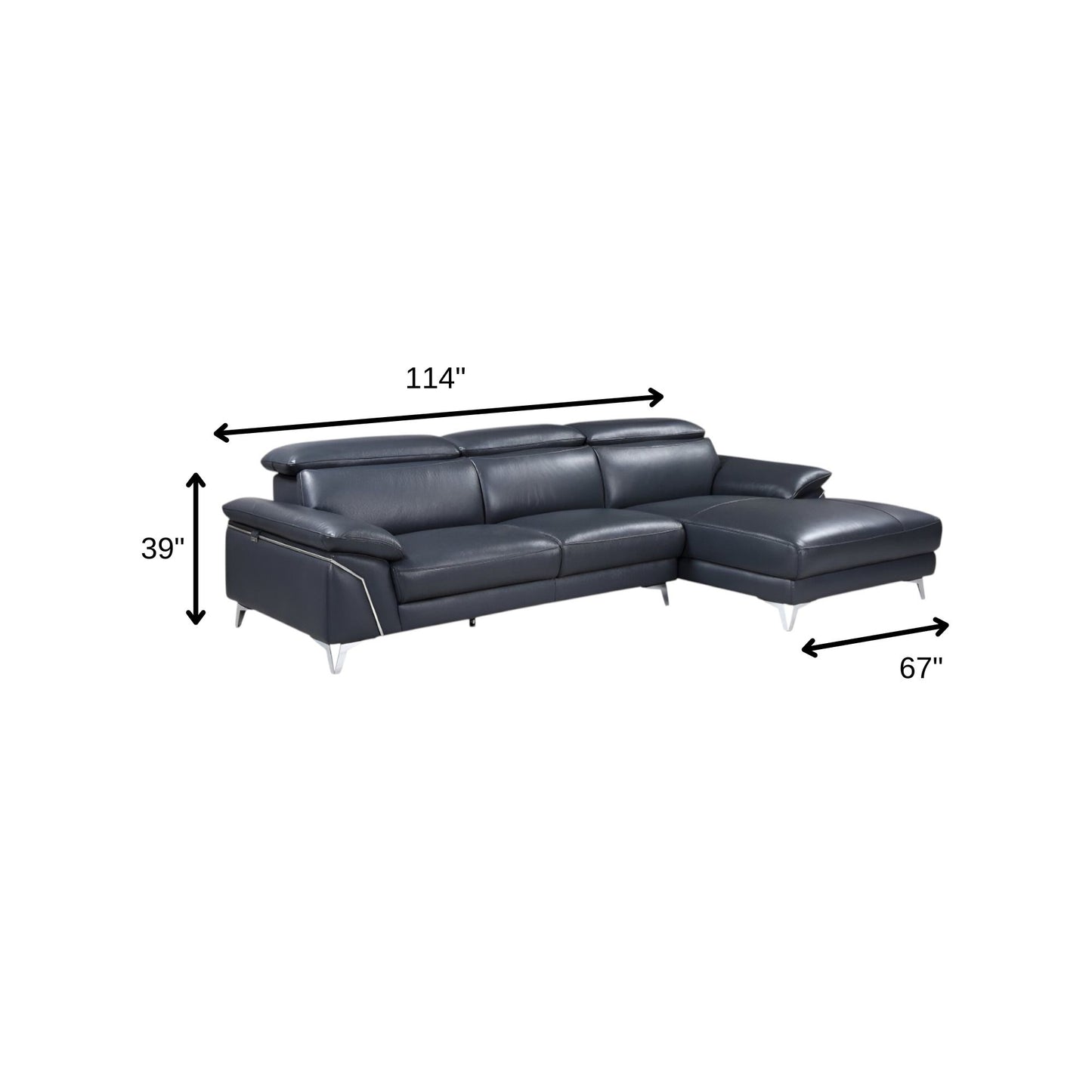 The Marcell – Navy Blue Italian Leather L-Shaped Two Piece Sectional