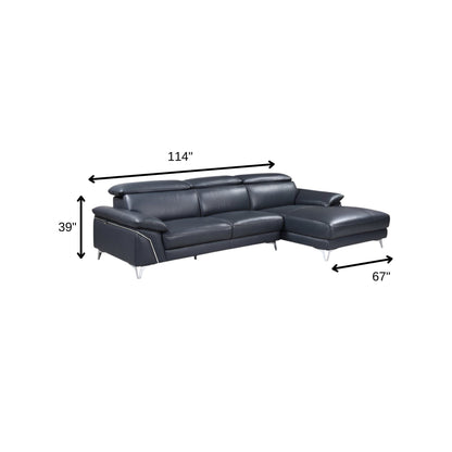 The Marcell – Navy Blue Italian Leather L-Shaped Two Piece Sectional