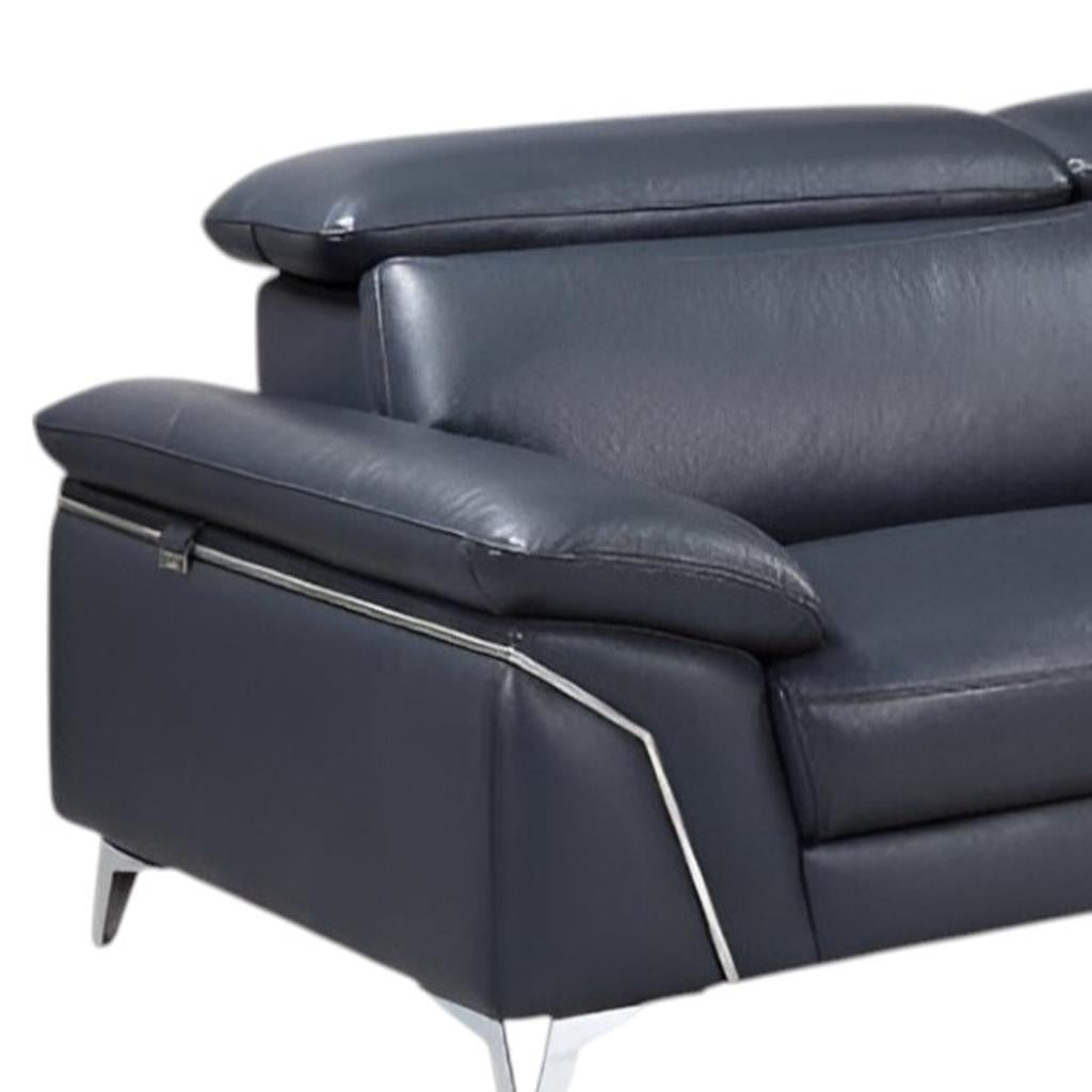 The Marcell – Navy Blue Italian Leather L-Shaped Two Piece Sectional
