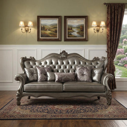 The Avelisse – Platinum Faux Leather Curved Sofa