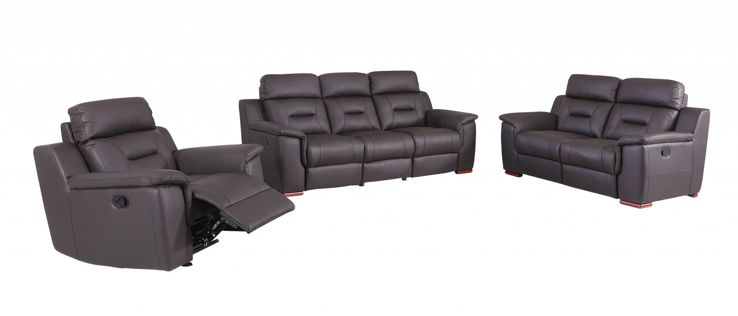 The Barzano – Three Piece Brown Genuine Leather Reclining Seating Set