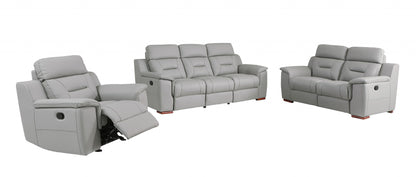 The Halverin – Three Piece Gray Genuine Leather Reclining Seating Set