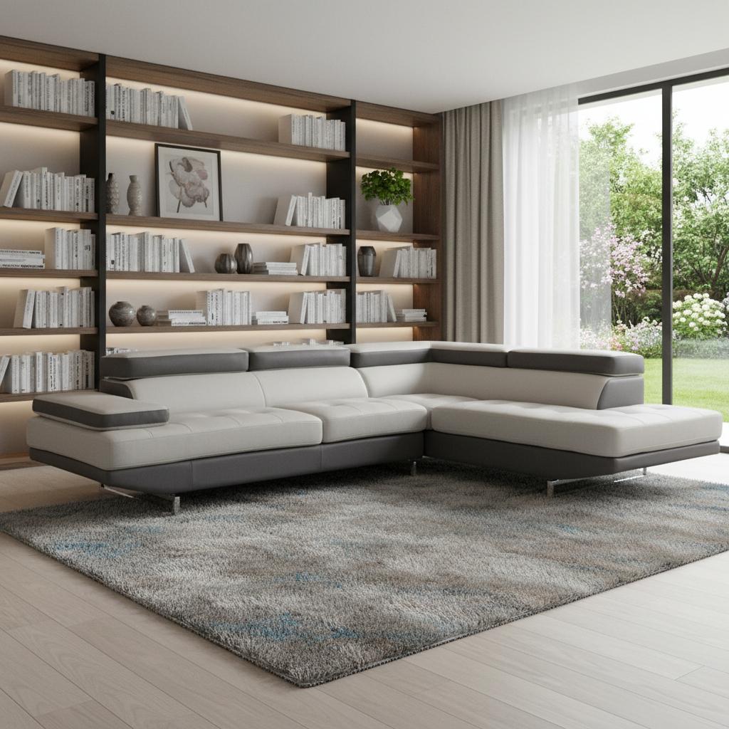 The Arcadia – Gray Leather L-Shaped Corner Sectional