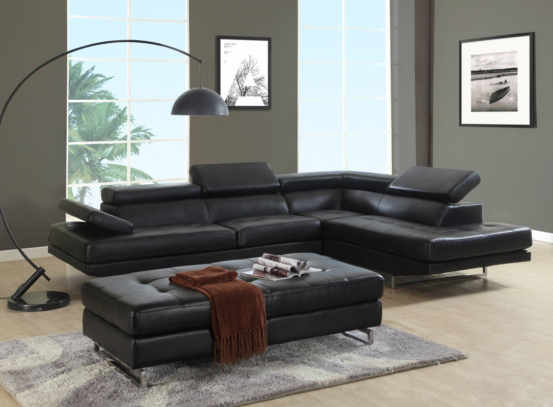 Verona Leather Sectional – Black
