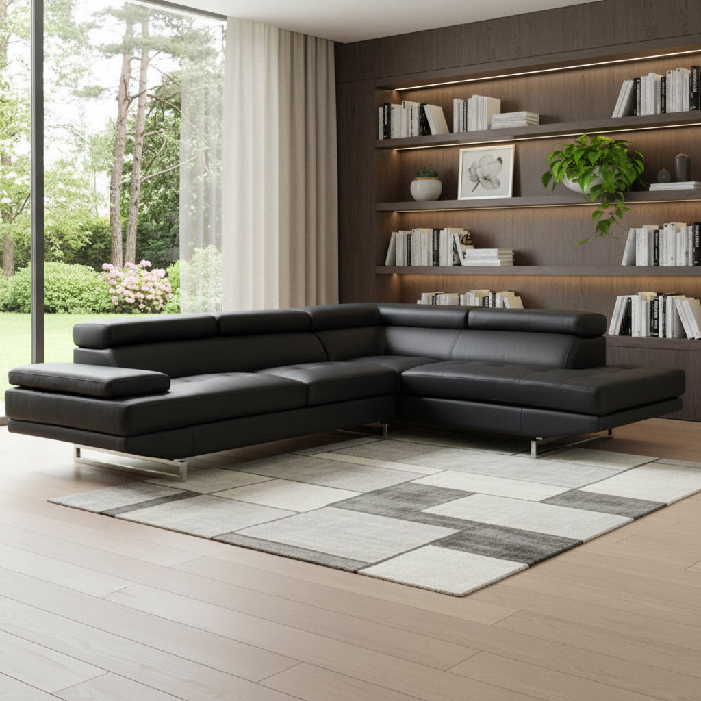 Verona Leather Sectional – Black