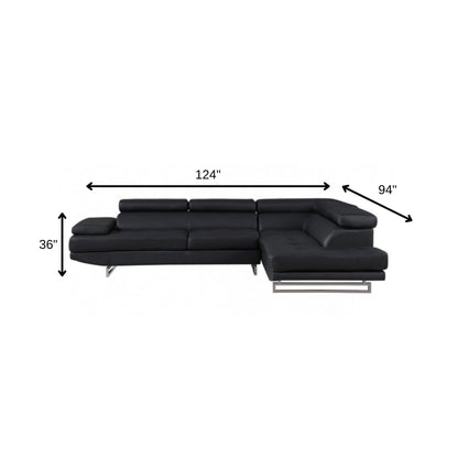 The Caldern – Black Faux Leather L-Shaped Two Piece Corner Sectional