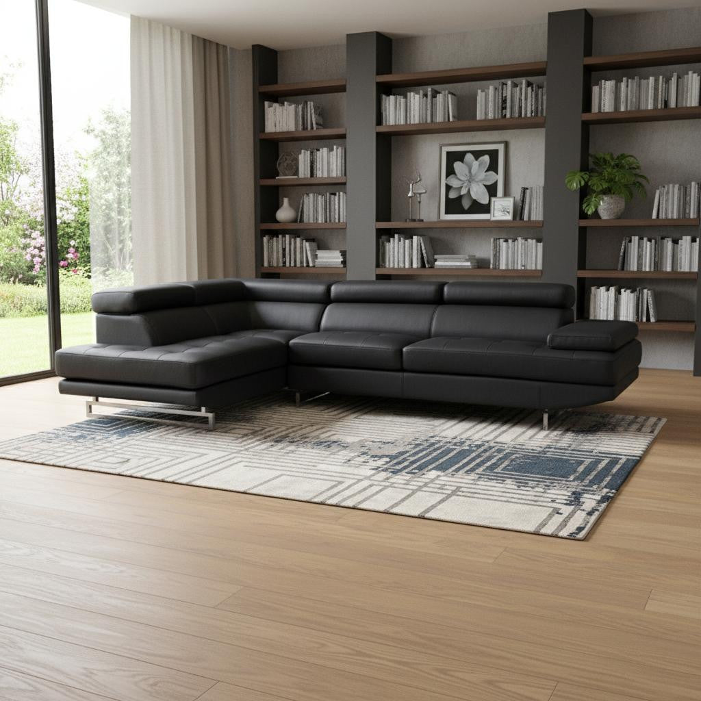 The Caldern – Black Faux Leather L-Shaped Two Piece Corner Sectional