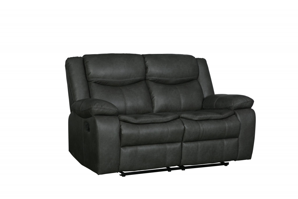 The Hartley – Gray Faux Leather Manual Reclining Loveseat